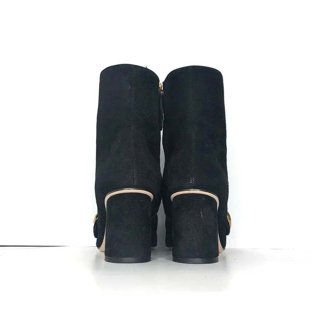 Gucci GG Marmont Fringe Black Suede Ankle Boots 36.5